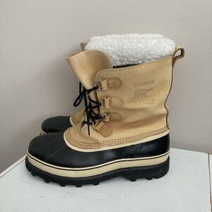 SOREL Caribou Virgin Wool Insulated Waterproof Snow Boot Men's Size 13 Tan Black